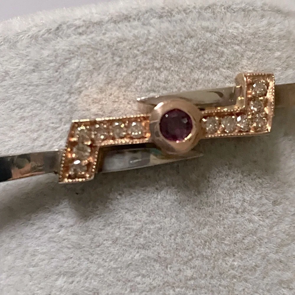 💎 .30ct Diamond 14k solid rose gold .20ct ruby on 925 silver bangle real stones